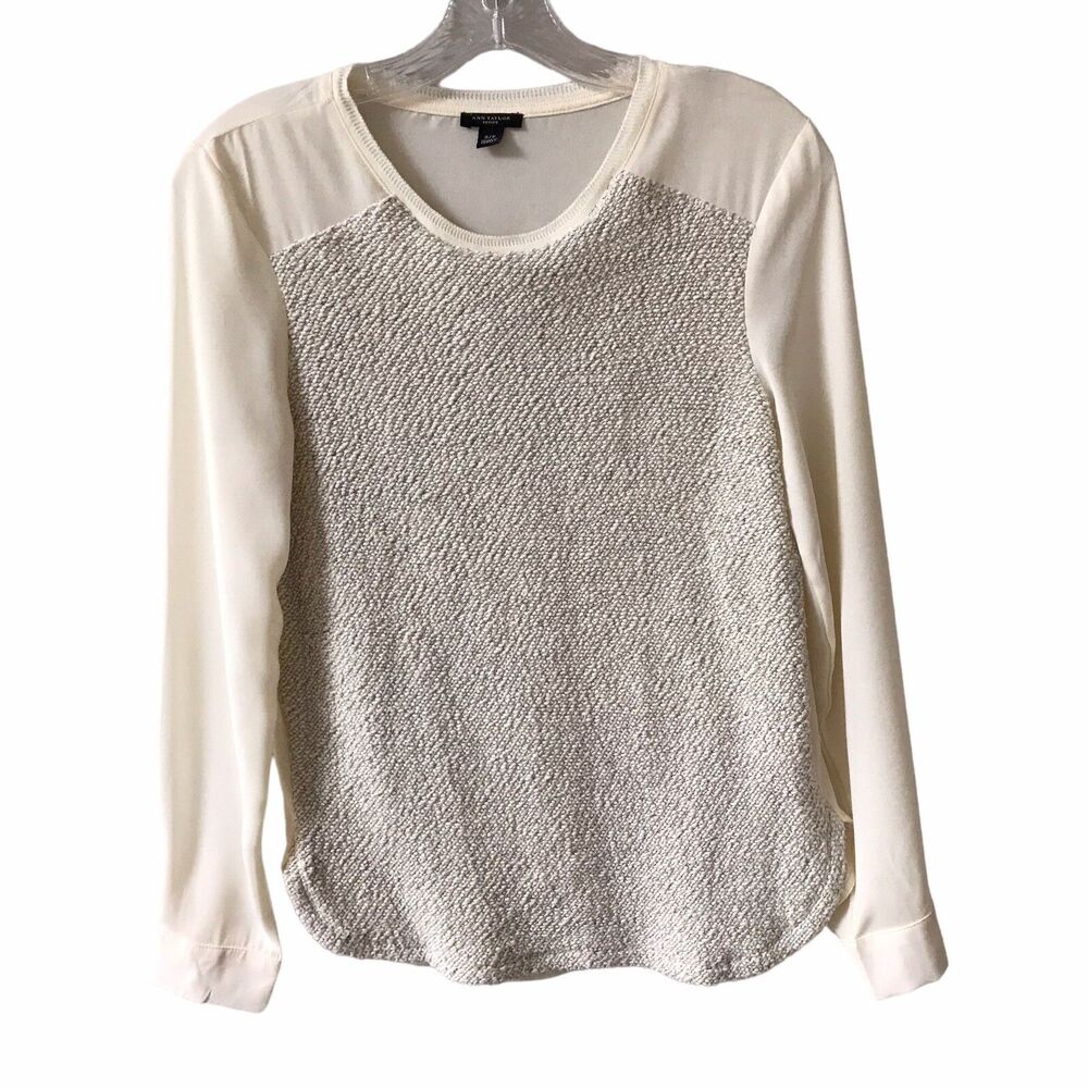 Ann Taylor Loft Petites Small Blouse Top Womens SP Long Sleeve Ivory Sheer